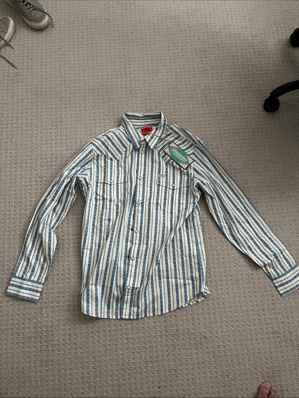 Men's Blue & White Striped Button-Down Western Shirt